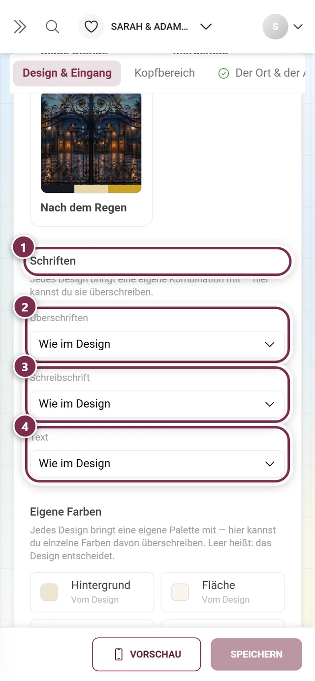 Abschnitt Schriften mit nummerierten Ringen um die Überschrift und die drei Rollen