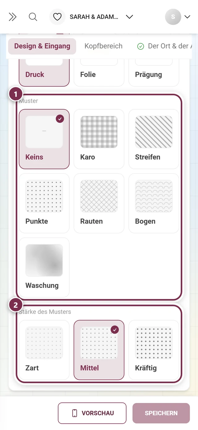 Muster und Stärke des Musters mit nummerierten Ringen