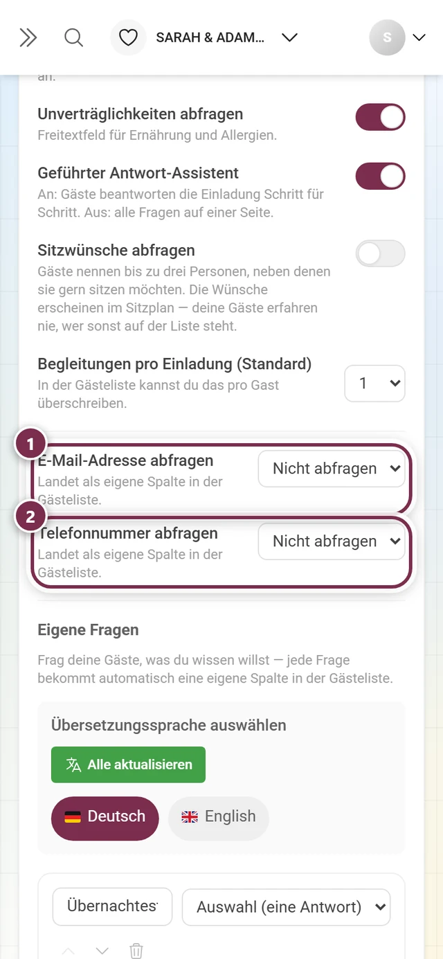 Die beiden Kontakt-Abfragen für E-Mail-Adresse und Telefonnummer