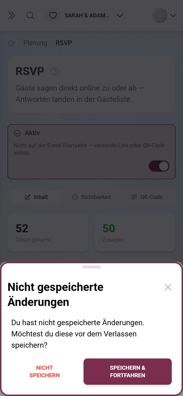 Rückfrage beim Reiterwechsel mit offenem Entwurf