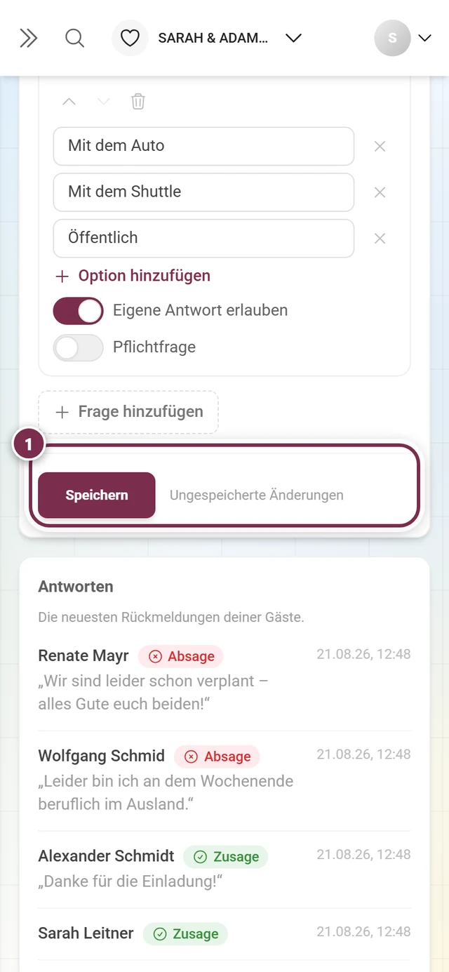 Die Speichern-Zeile mit dem Hinweis Ungespeicherte Änderungen