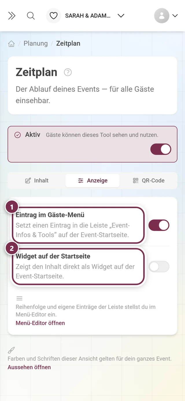 Reiter Anzeige mit nummerierten Ringen um die beiden Schalter