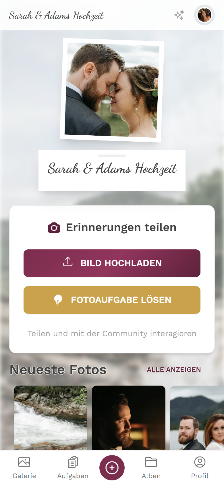 Startseite der Event-Galerie nach dem Öffnen des Event-Links