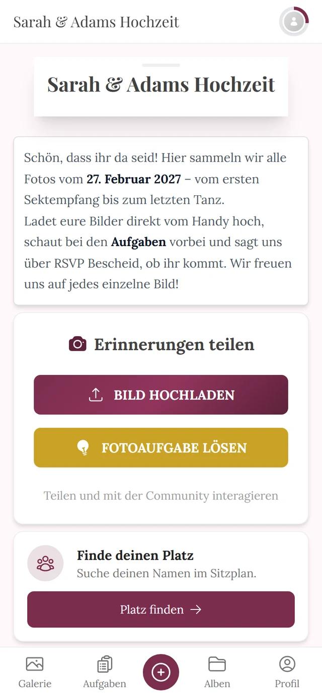 Startseite der Event-Galerie nach dem Öffnen des Event-Links