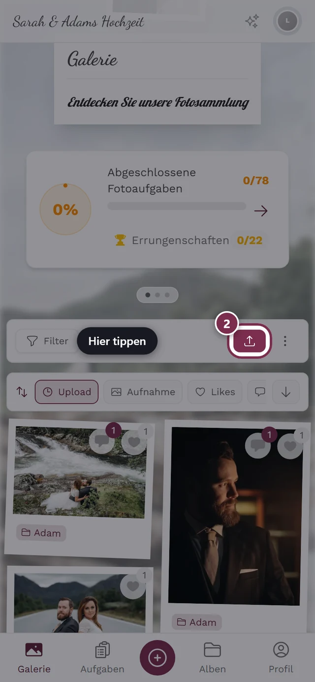Hochladen-Button in der Galerie hervorgehoben