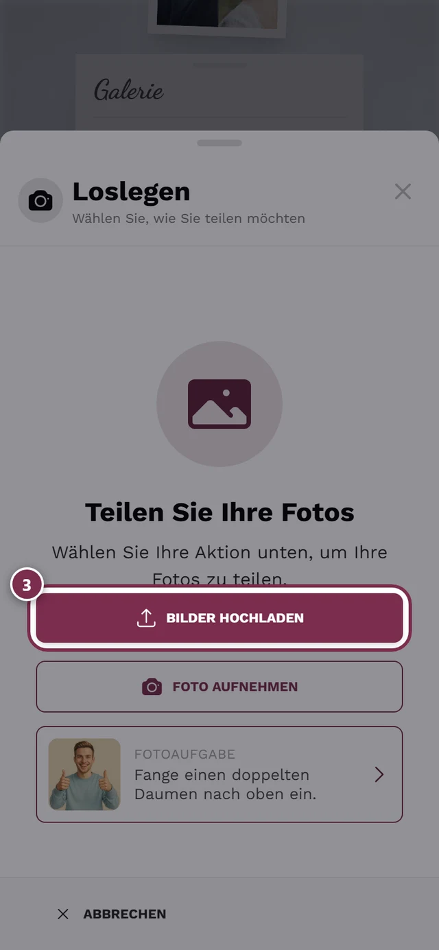 Upload-Dialog mit dem Knopf Bilder hochladen