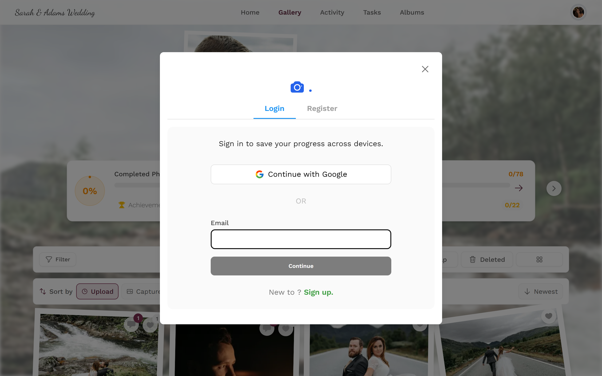 Login dialog with Sign In and Register