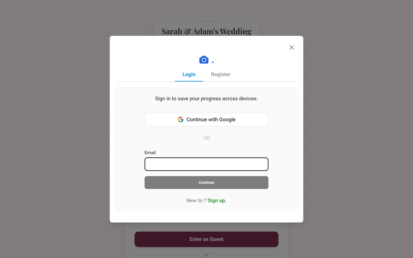 Sign-in dialog with Google and email options