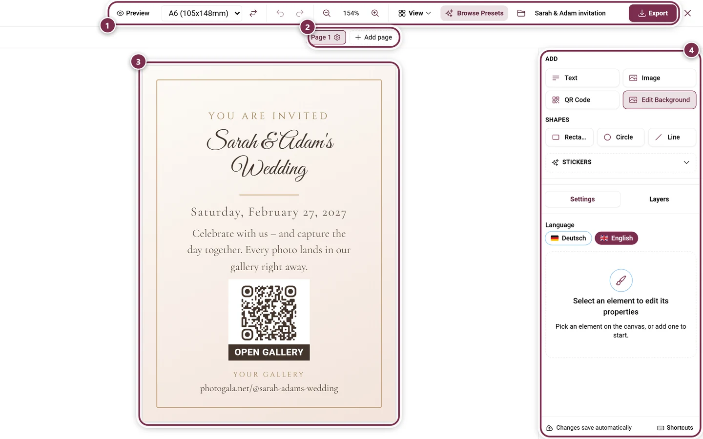 Design Studio with the toolbar on top, canvas in the middle and sidebar on the right
