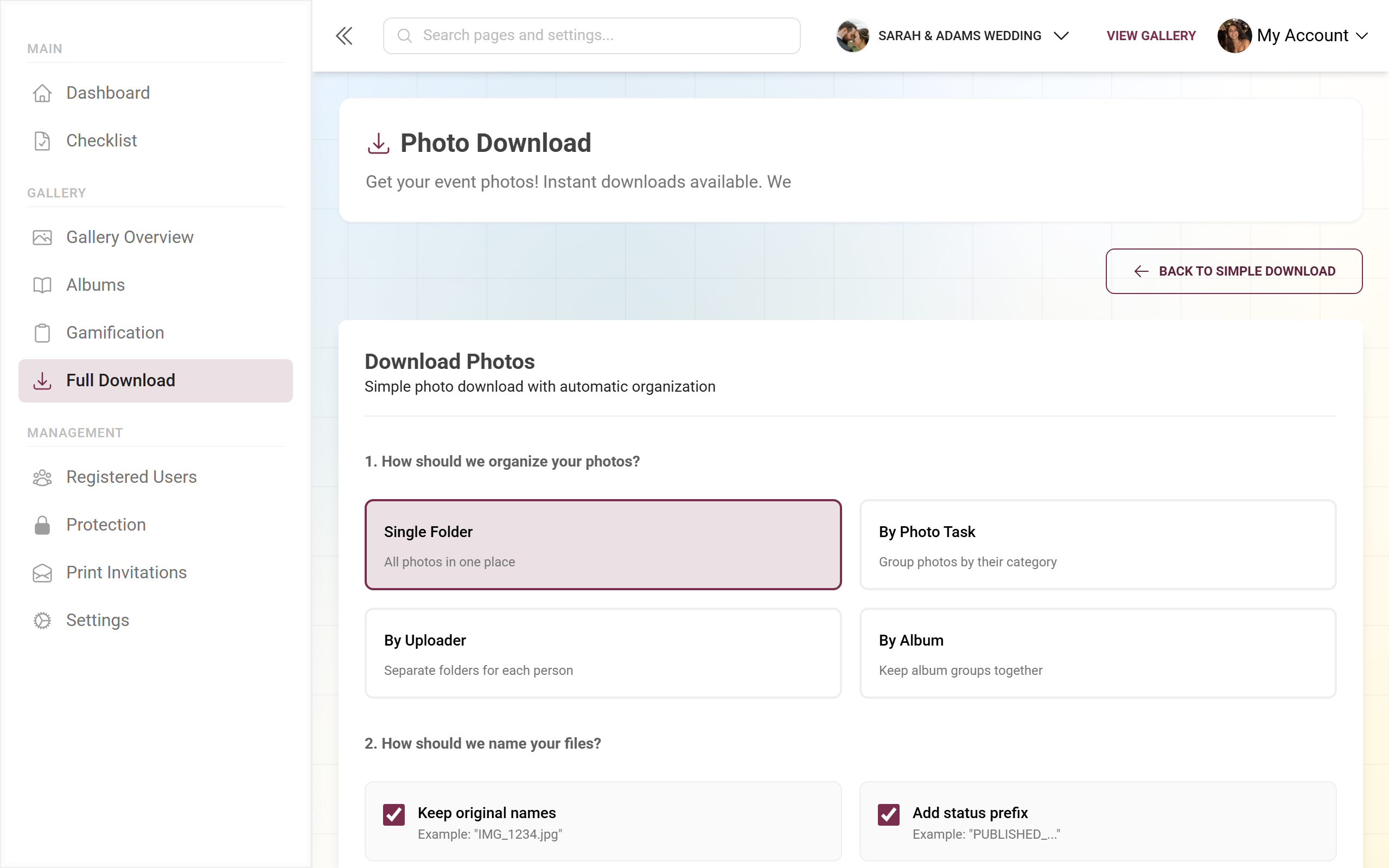 Advanced download with folder structure, filters and selection for the ZIP export