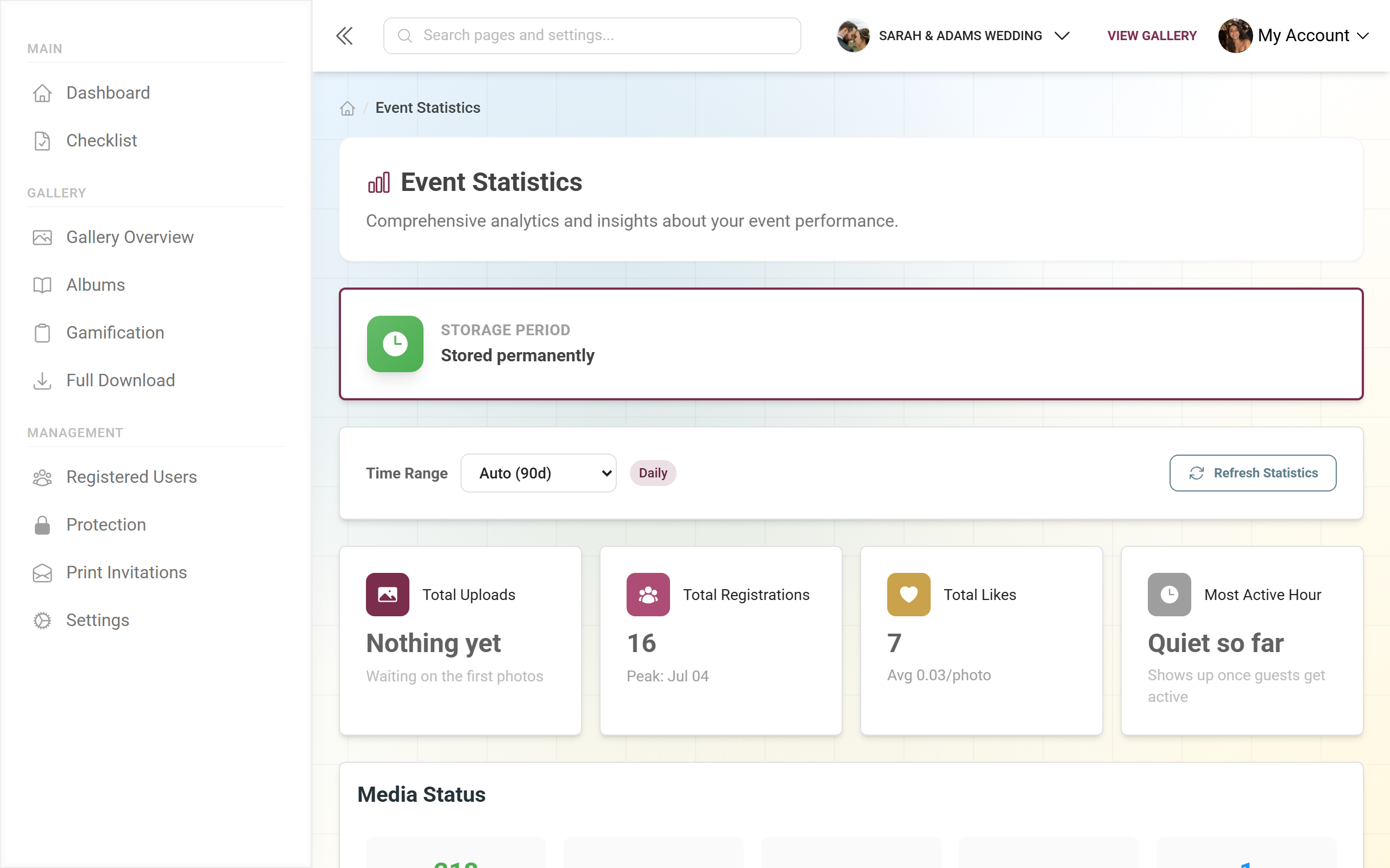 Event statistics with the AI Processing Status card and the View button