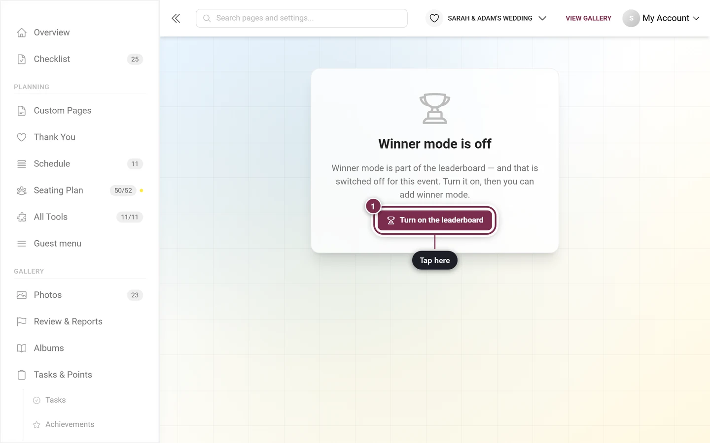Notice that the leaderboard is switched off with the Turn on the leaderboard button