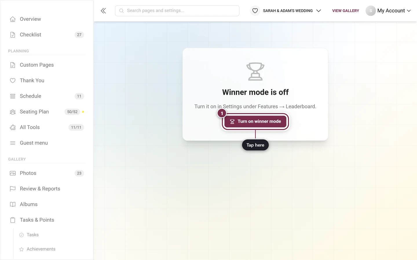 Winner mode is off notice with the Turn on winner mode button