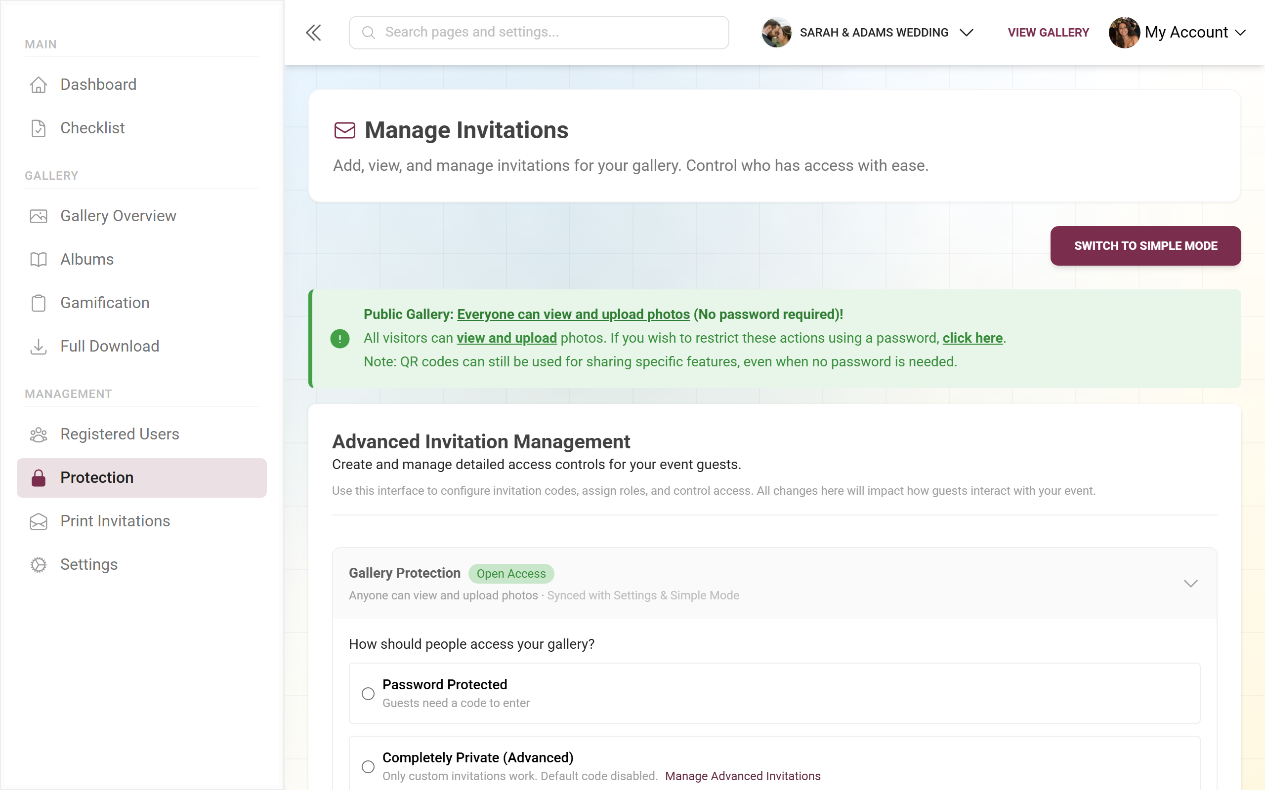 Advanced mode of invitation management with custom roles and permissions