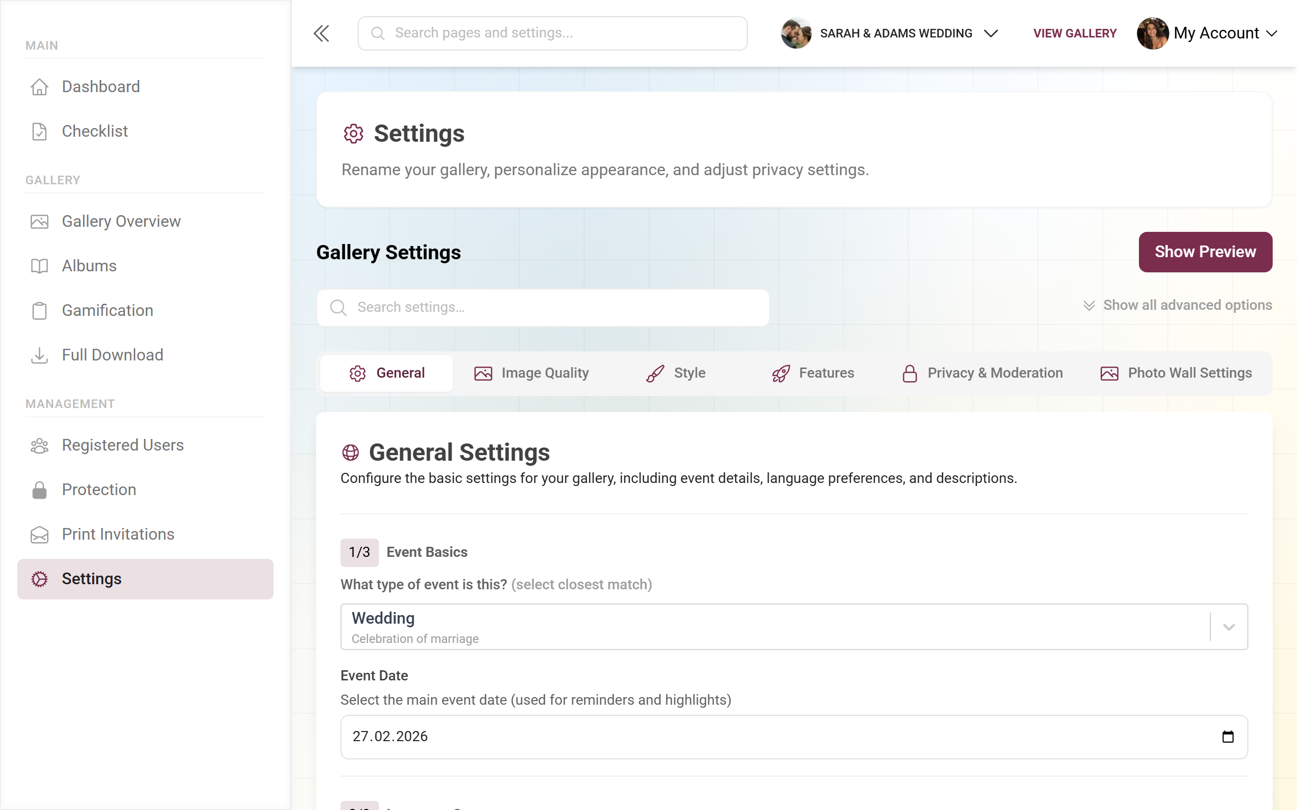 Settings General tab with language settings