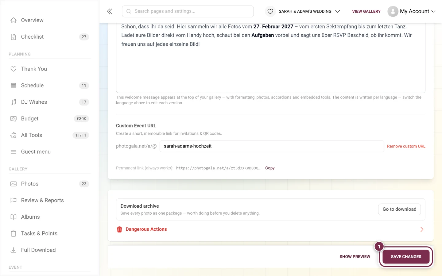 Sticky save bar at the bottom of the settings