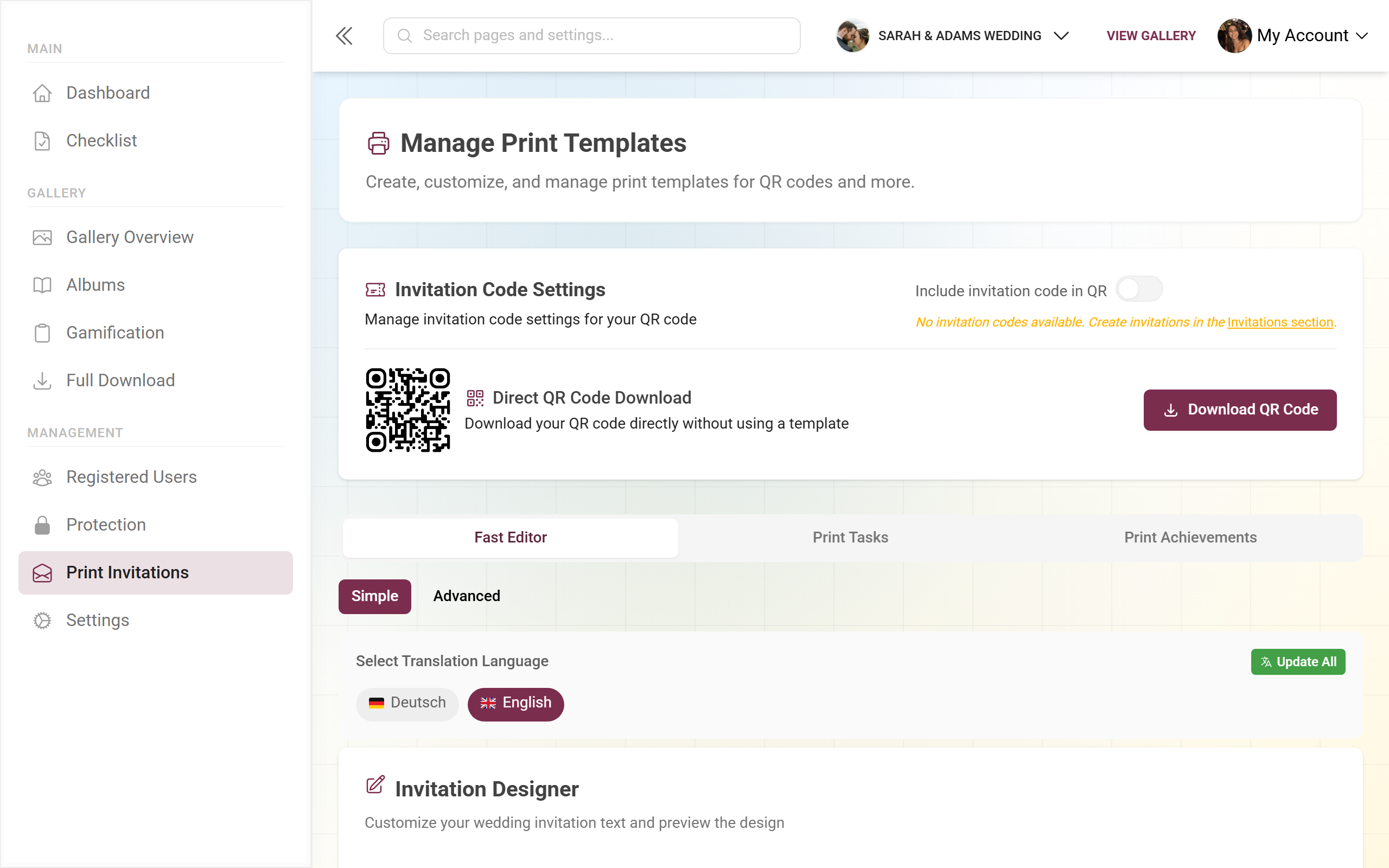 Design Studio with QR cards and print templates