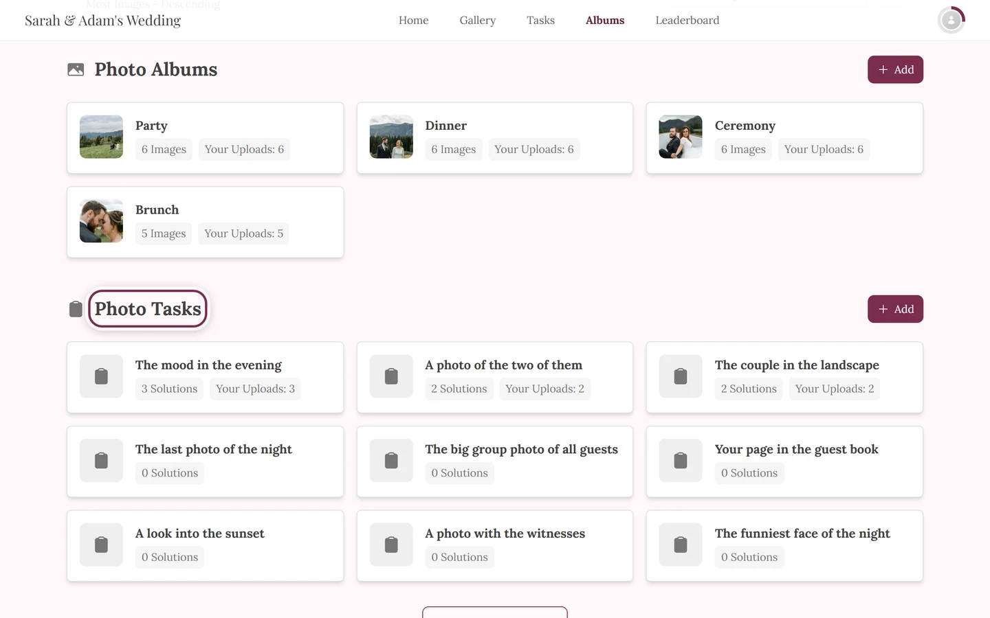 Album overview scrolled down to the highlighted Photo Tasks section