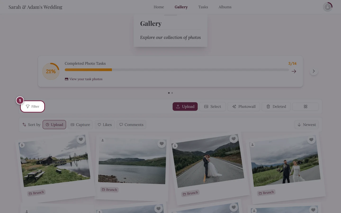 Gallery toolbar with the highlighted Filter button