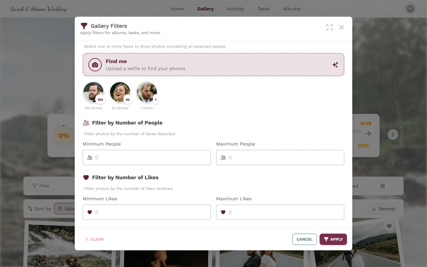 Filter by number of people section with the Minimum People and Maximum People fields