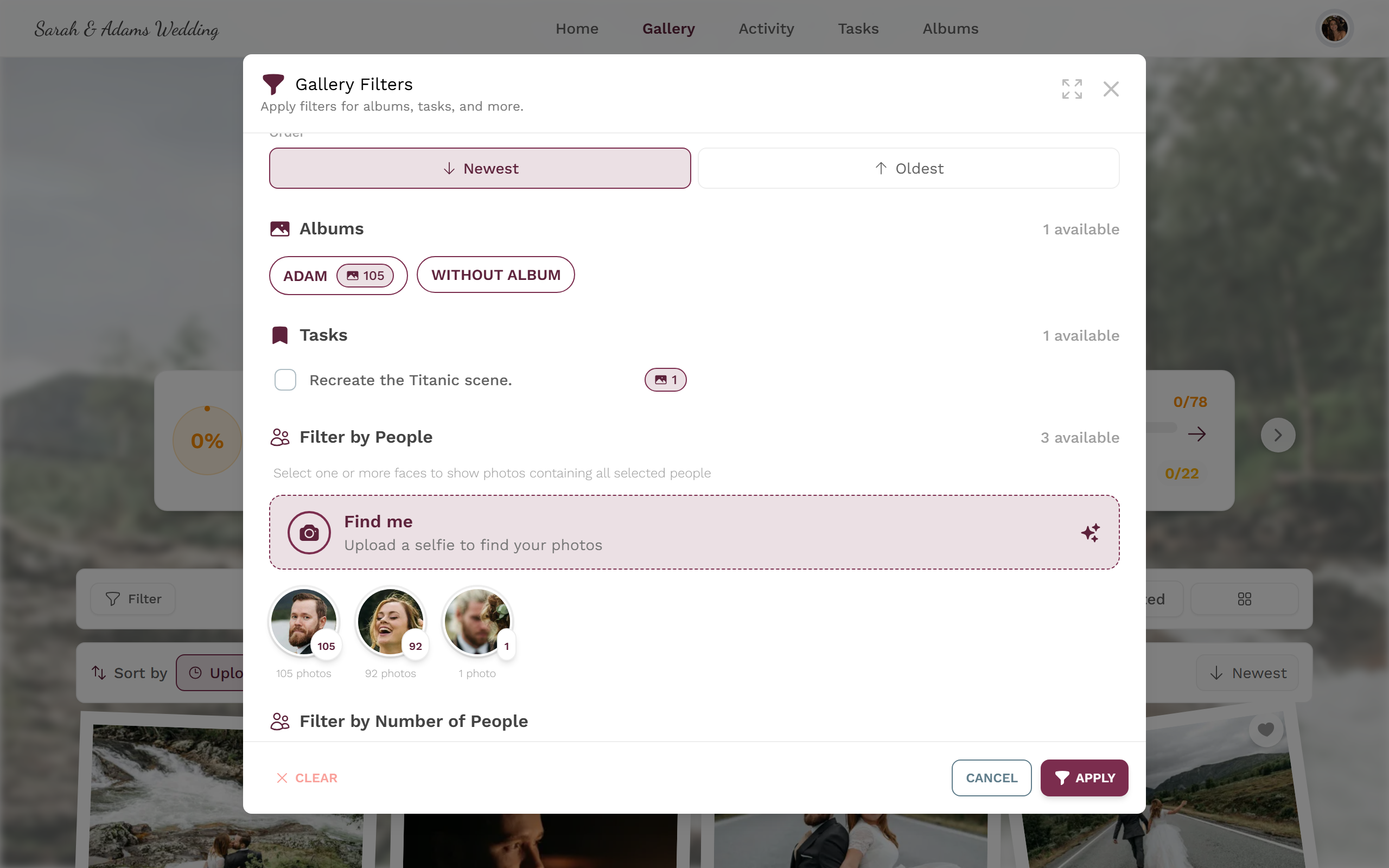 Person and face selection in the filter