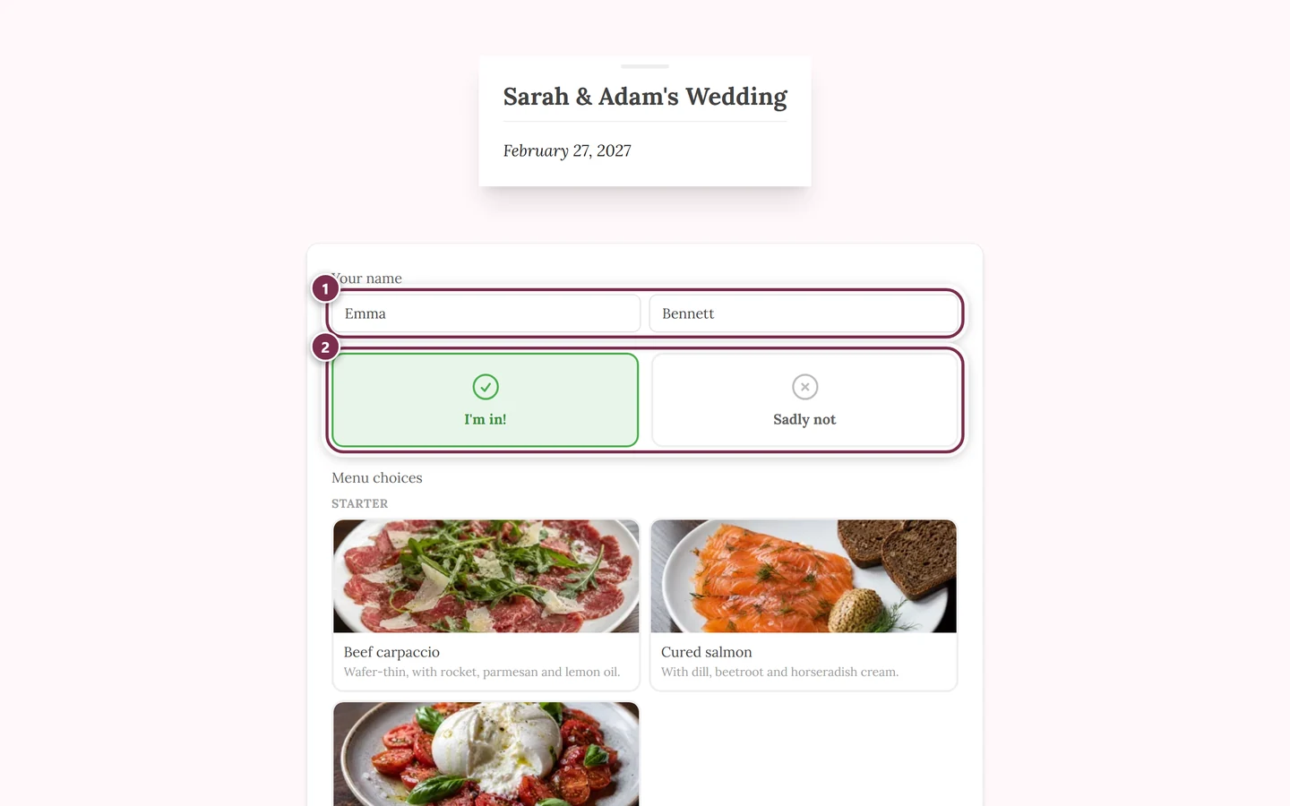 Classic view without the wizard, showing name fields, the accept cards and the menu below