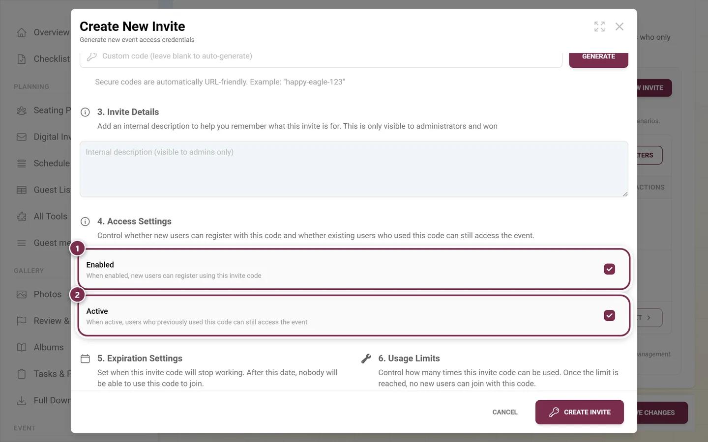 Section 4 of the dialog with the Enabled and Active checkboxes