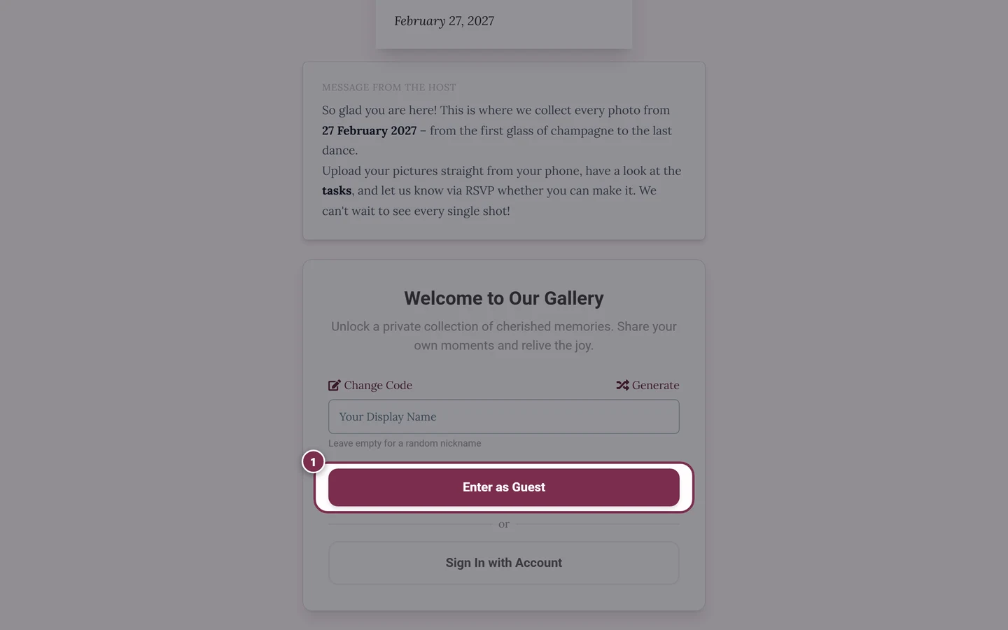 Display name entry field with the highlighted Enter as guest button
