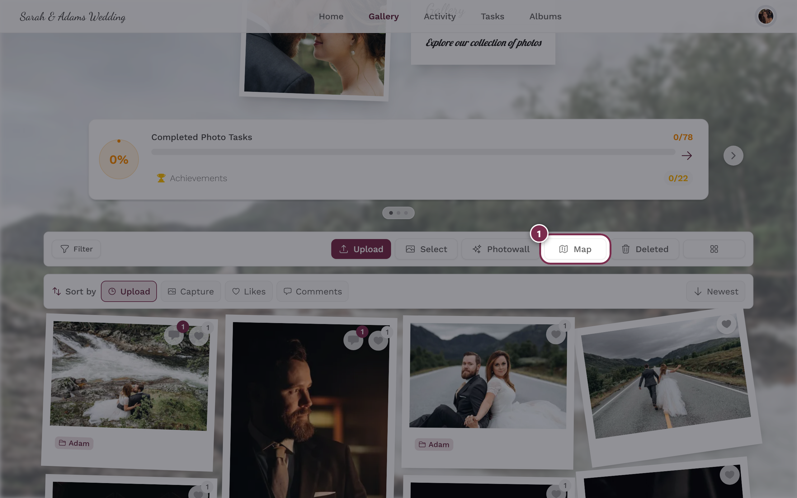Gallery toolbar with the Map button highlighted