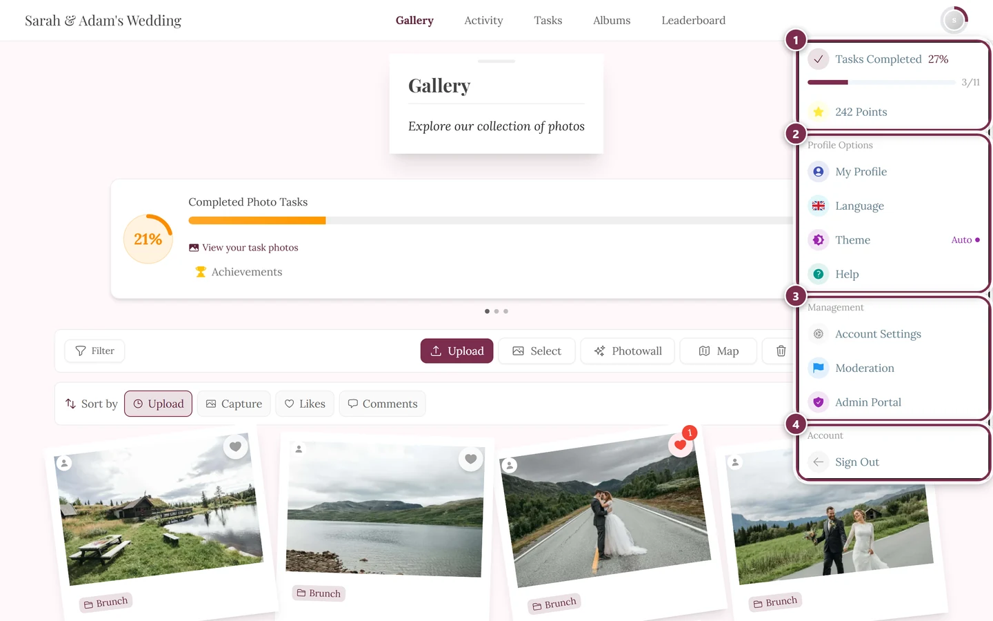 Profile menu in the top right with the Moderation entry
