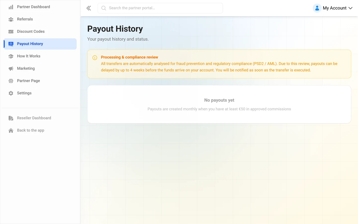 Payout history in the partner portal
