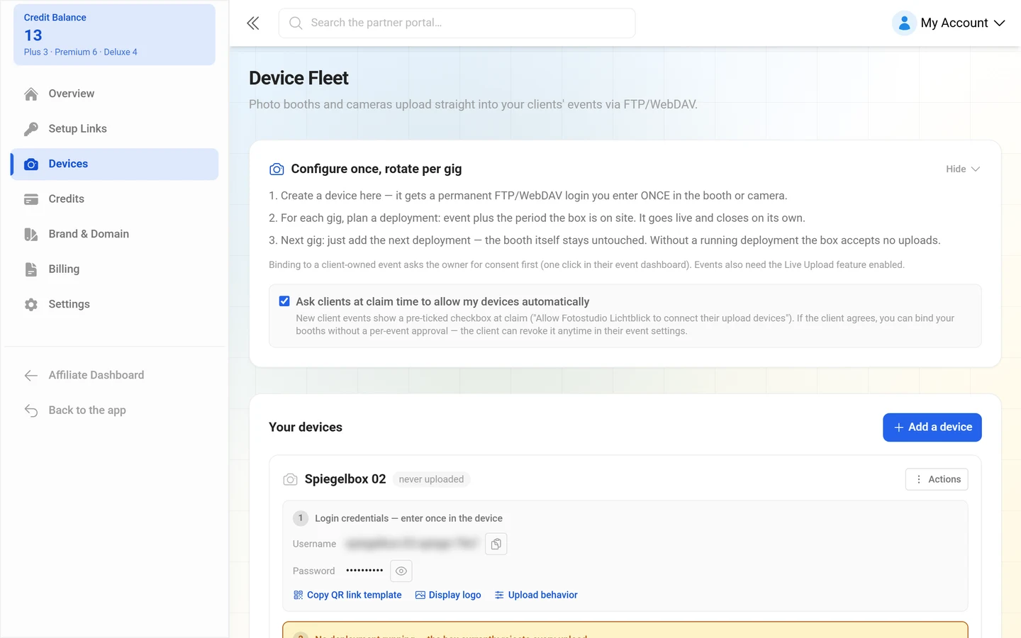 Device management of the reseller portal