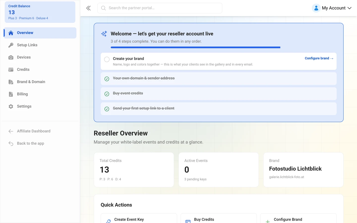 Overview page of the reseller portal