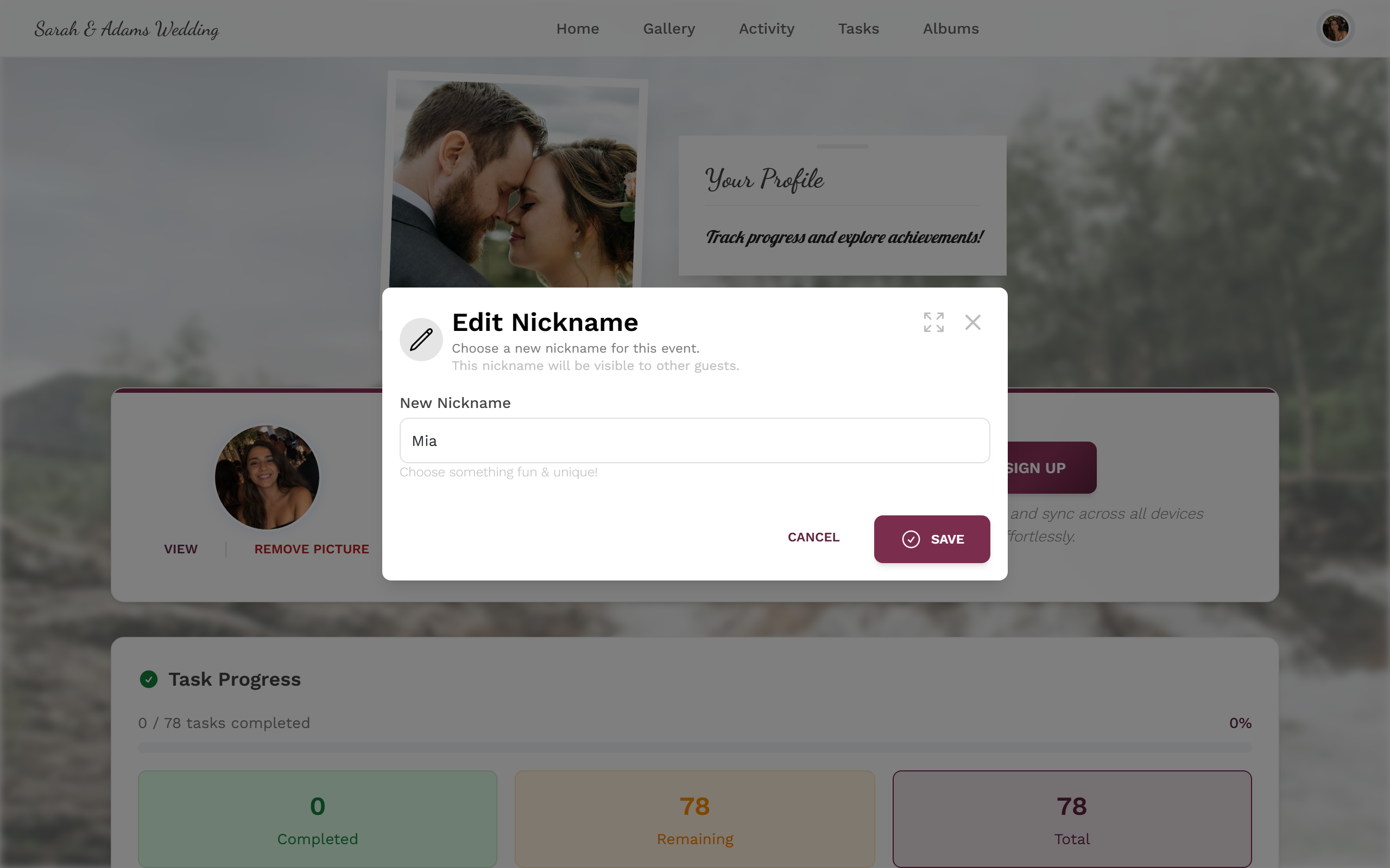 Dialog to edit the nickname