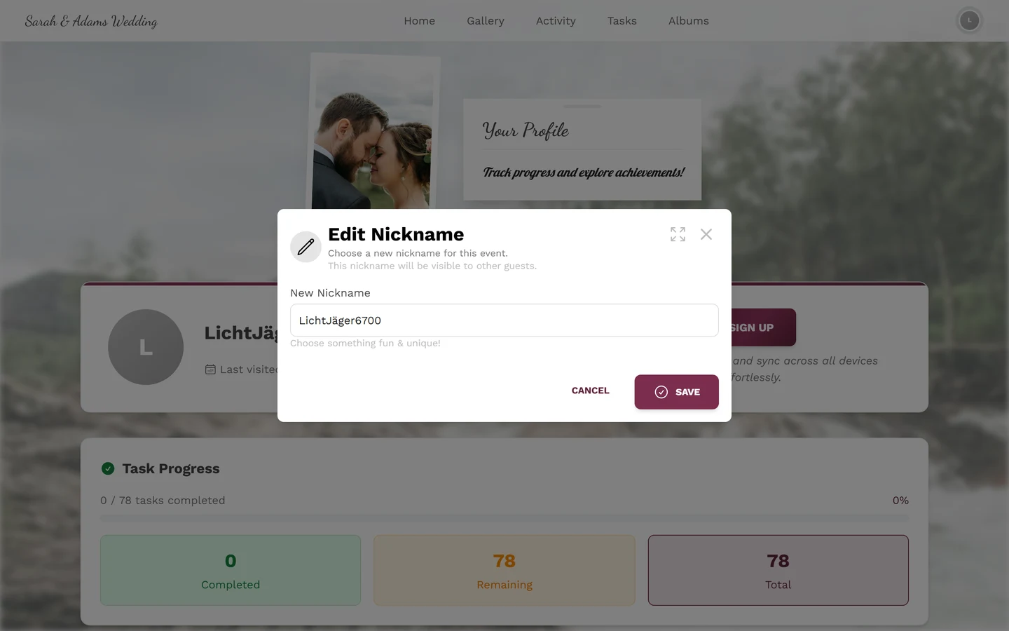 Dialog to edit the nickname