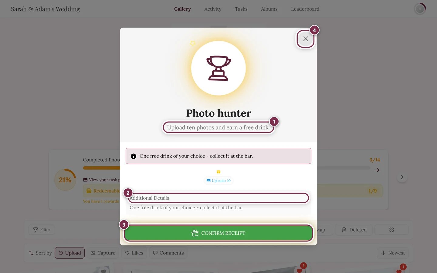 Reward detail dialog with four markers