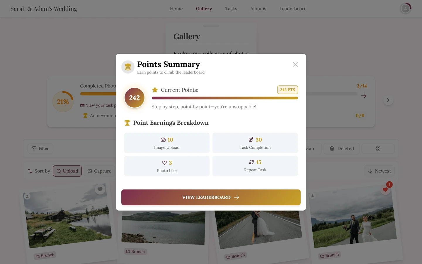 Points Summary dialog with the point circle and the four tiles of the Point Earnings Breakdown