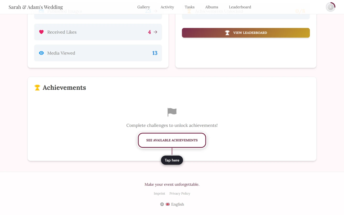 Achievements section in the profile with the See Available Achievements button highlighted in red