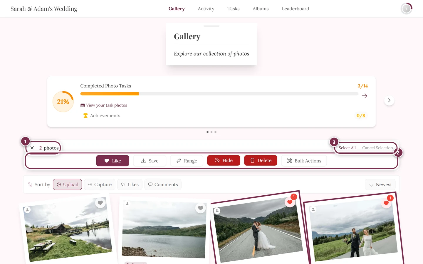 Selection action bar with Save and the number of selected photos
