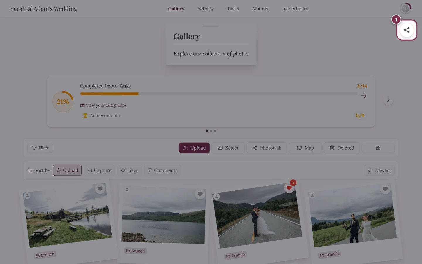 Gallery with the round share icon highlighted in the top right