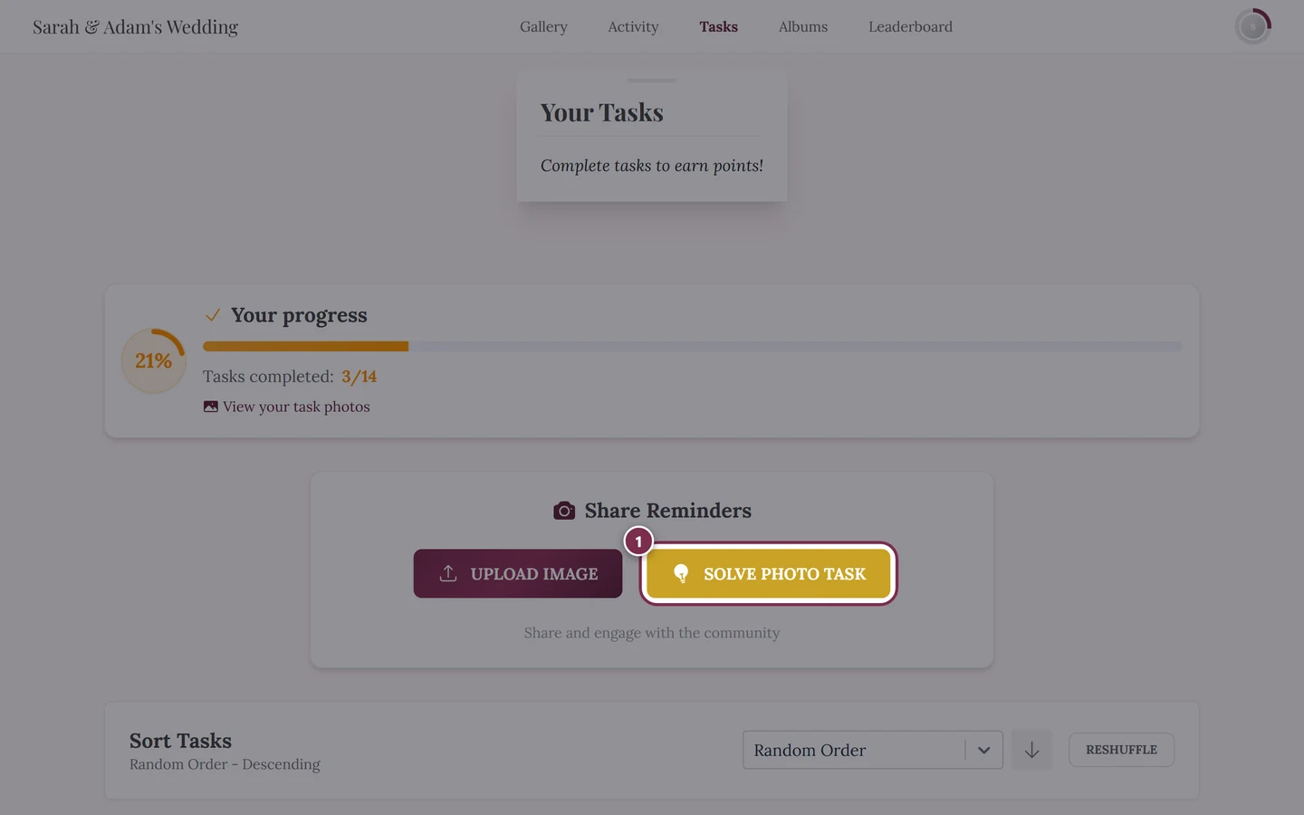 Upload dialog with a preselected task