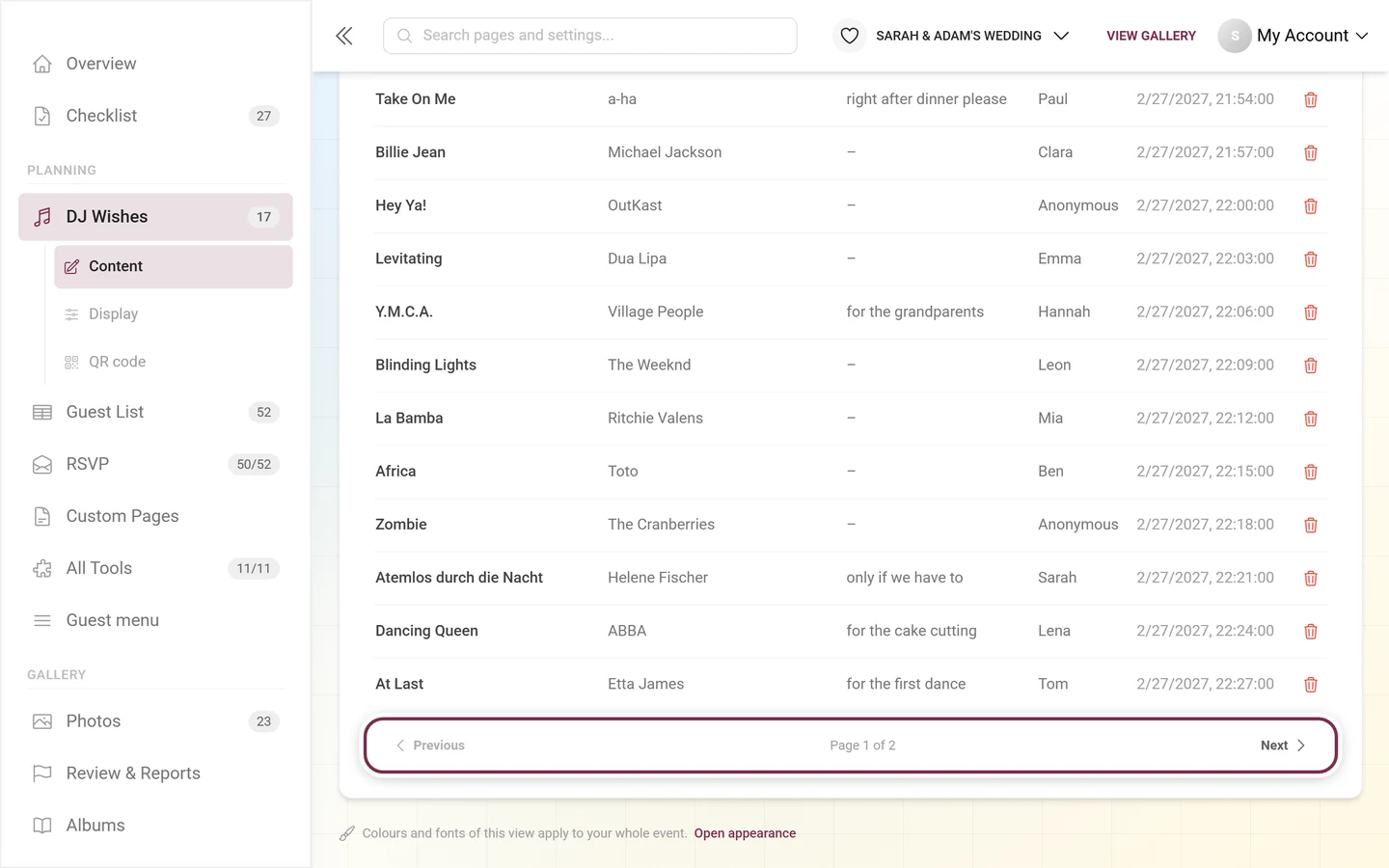 End of the request list with the page controls highlighted