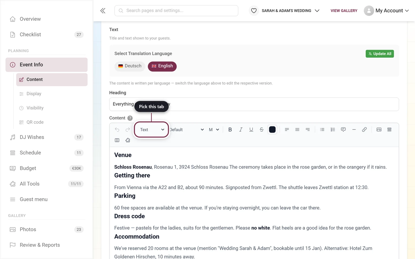 Paragraph style dropdown in the toolbar
