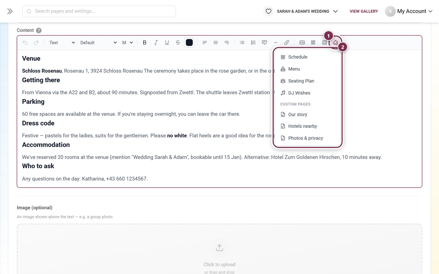 Opened Embed tool menu listing the embeddable tools