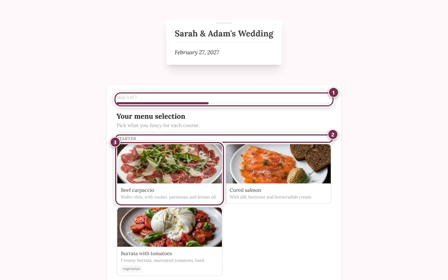 Menu step of the reply wizard showing the starters to choose from