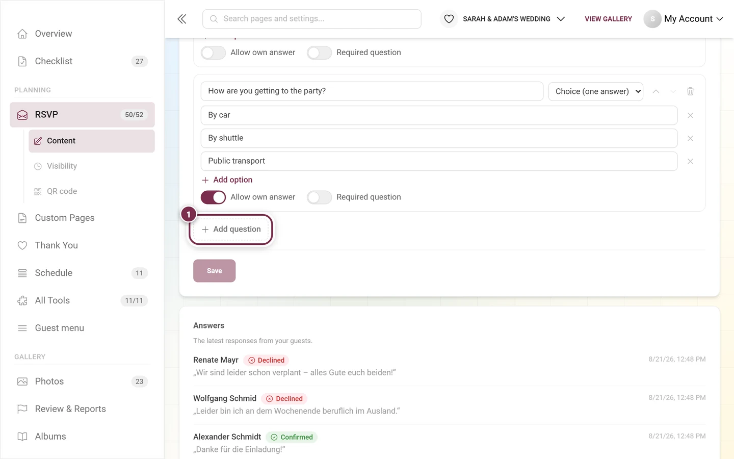 The Add question button below the existing questions