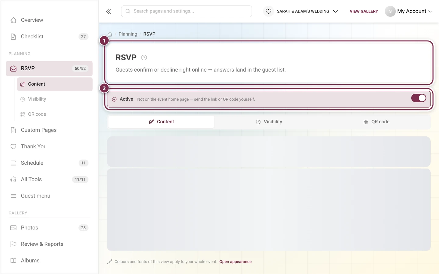 Header of the RSVP editor with title and the active banner