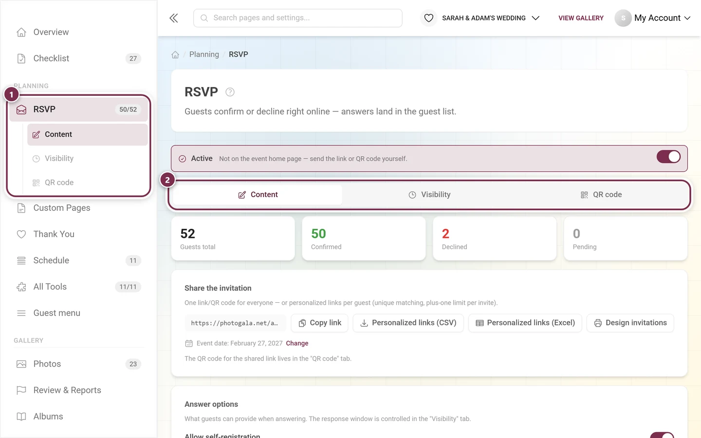Sidebar with the highlighted RSVP entry under Planning and the tab bar of the editor