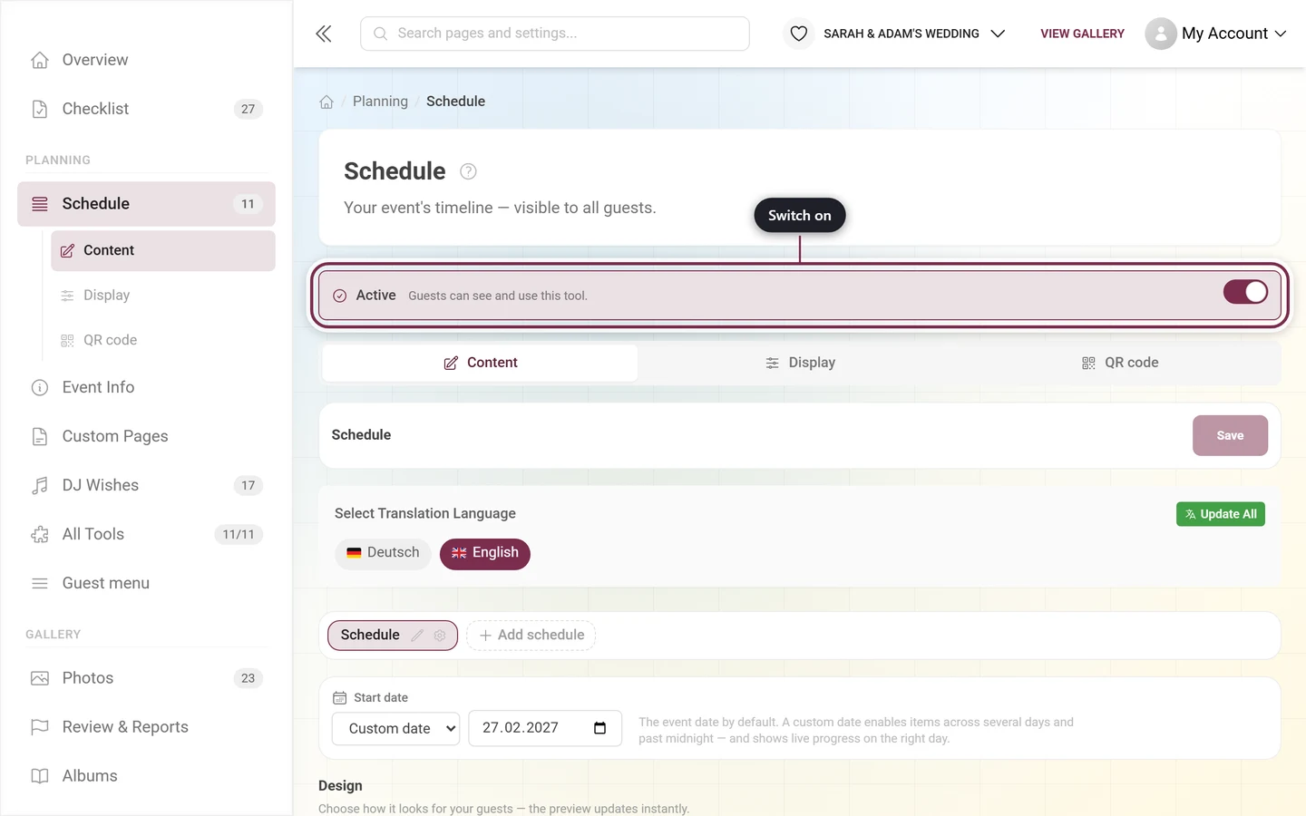 Tool editor with the active strip above the tabs highlighted