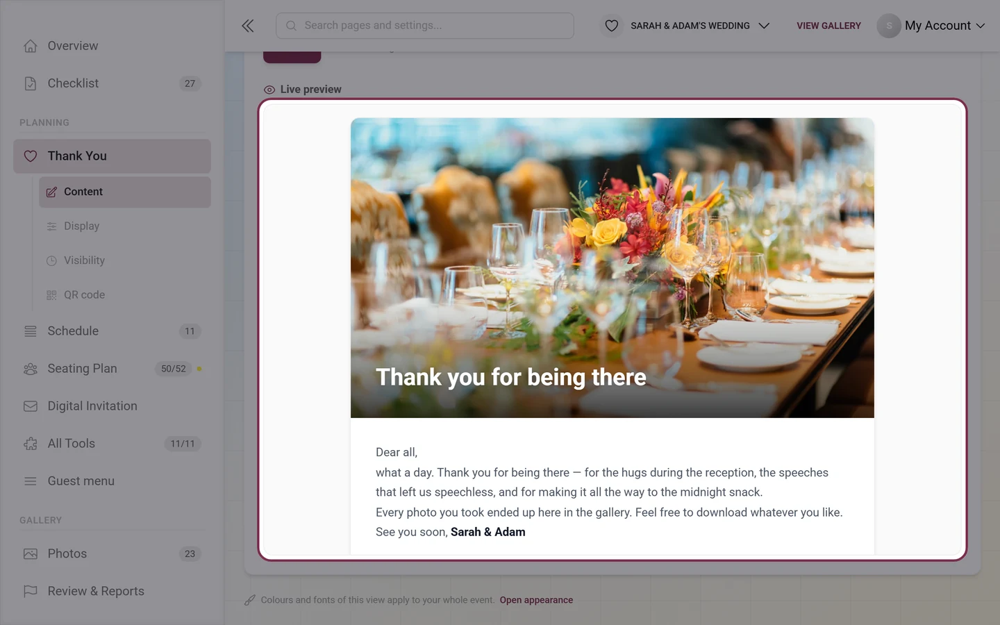 Live preview in the Banner design with the heading overlaid on the image